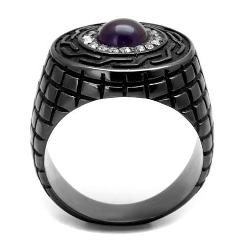 TK2813 IP Light Black Stainless Steel Ring featuring an Amethyst Crystal center stone, showcasing a modern design and elegant finish.