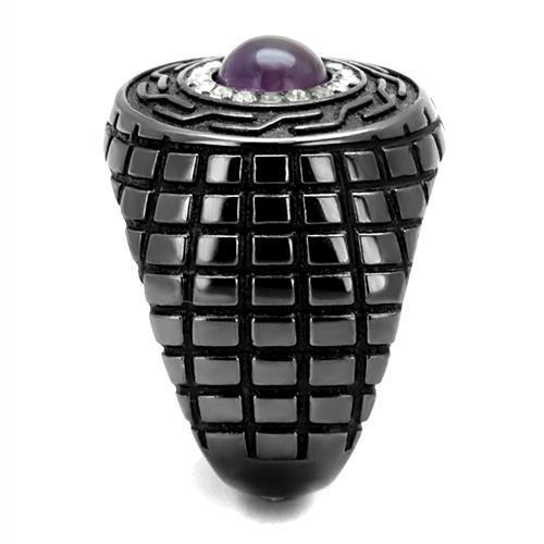 TK2813 IP Light Black Stainless Steel Ring featuring an Amethyst Crystal center stone, showcasing a modern design and elegant finish.