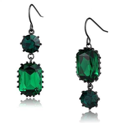 TK2817 IP Dark Brown Stainless Steel Earrings featuring emerald crystals, showcasing a sophisticated design and elegant finish.