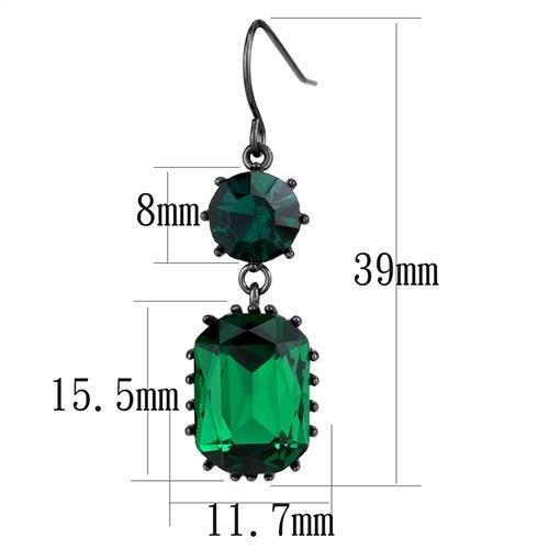 TK2817 IP Dark Brown Stainless Steel Earrings featuring emerald crystals, showcasing a sophisticated design and elegant finish.