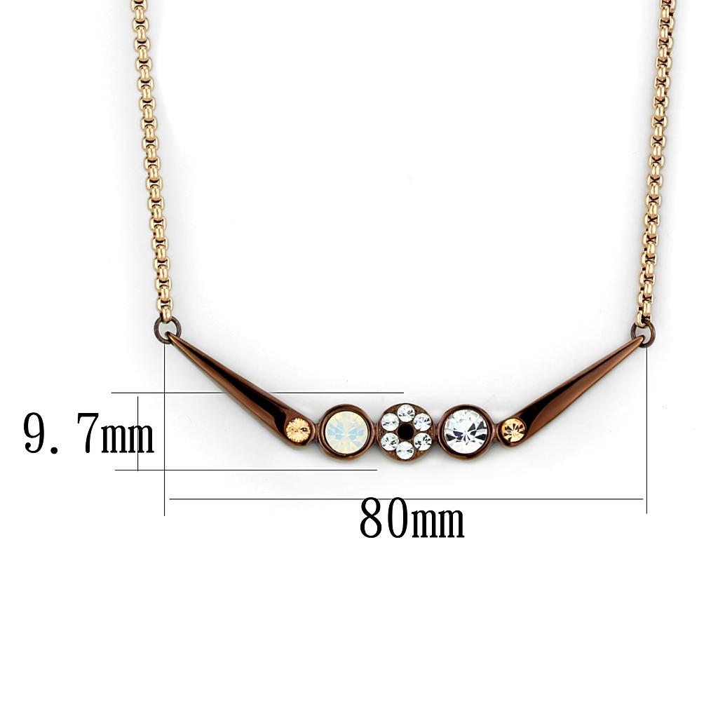 TK2823 necklace featuring IP rose gold and light coffee stainless steel with a multi-color crystal centerpiece, elegantly designed for modern fashion.