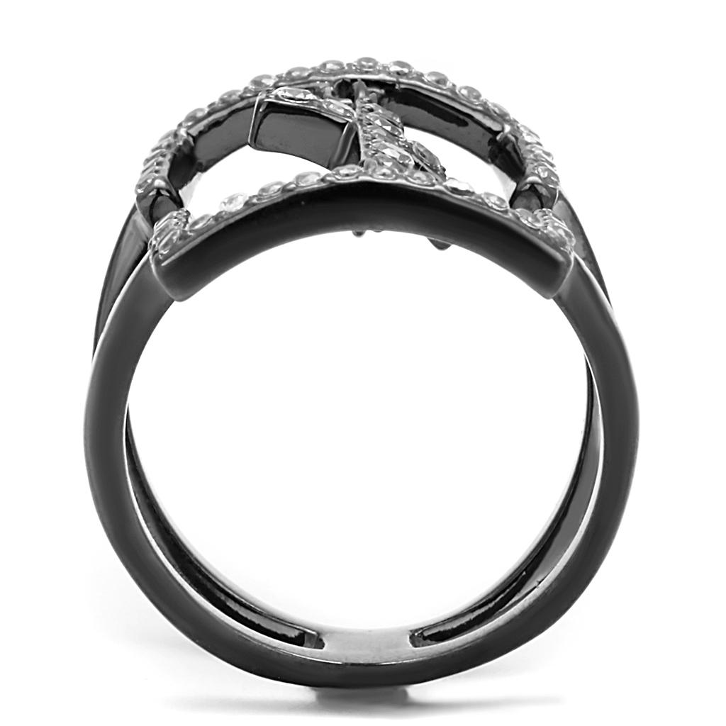 TK2826 IP Light Black Stainless Steel Ring featuring AAA Grade clear CZ stone, showcasing a sleek and modern design.