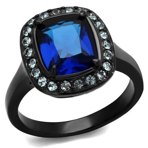 TK2283 Two-Tone IP Black Stainless Steel Ring featuring a synthetic glass center stone in Montana color.