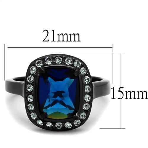 TK2283 Two-Tone IP Black Stainless Steel Ring featuring a synthetic glass center stone in Montana color.