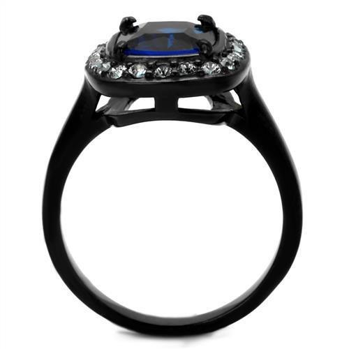 TK2283 Two-Tone IP Black Stainless Steel Ring featuring a synthetic glass center stone in Montana color.