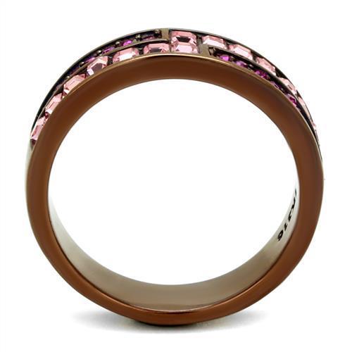 TK2837 IP Coffee light Stainless Steel Ring featuring a multi-color Top Grade Crystal, showcasing elegance and durability.