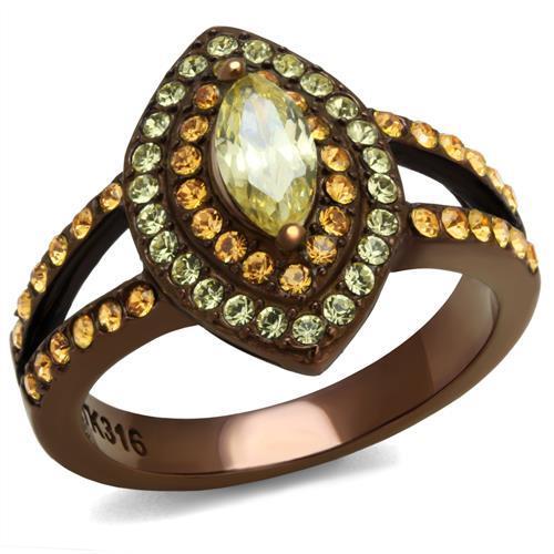 TK2838 IP Coffee light Stainless Steel Ring featuring AAA Grade CZ stone in citrine yellow color, elegantly designed for stylish wear.