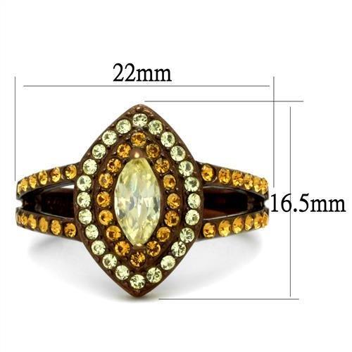 TK2838 IP Coffee light Stainless Steel Ring featuring AAA Grade CZ stone in citrine yellow color, elegantly designed for stylish wear.