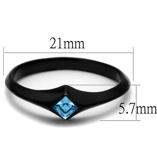 TK2284 IP Black Stainless Steel Ring featuring a sea blue top grade crystal, showcasing a modern design with a sleek finish.