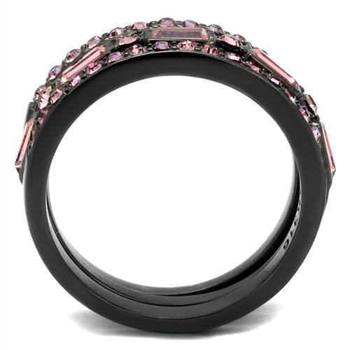 TK2844 IP Light Black Stainless Steel Ring featuring a top-grade multi-color crystal, showcasing a modern design and elegant finish.