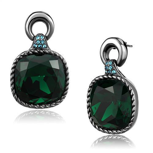 TK2852 IP Light Black Stainless Steel Earrings featuring emerald crystal, showcasing a modern and elegant design.