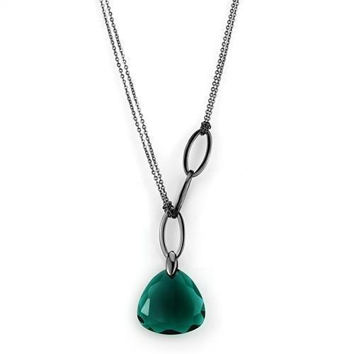 TK2858 IP Light Black Stainless Steel Necklace featuring a blue zircon synthetic stone, elegantly designed for modern style.