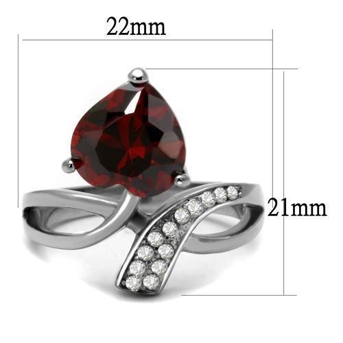 TK2863 High Polished Stainless Steel Ring featuring a AAA Garnet center stone, showcasing a sleek and shiny design.