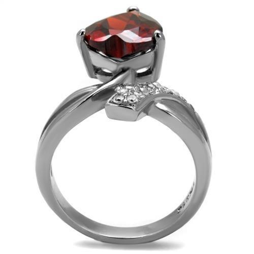 TK2863 High Polished Stainless Steel Ring featuring a AAA Garnet center stone, showcasing a sleek and shiny design.