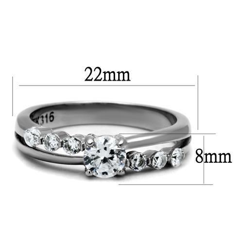 TK2865 High Polished Stainless Steel Ring featuring a clear AAA Grade CZ stone, showcasing its elegant design and shiny finish.