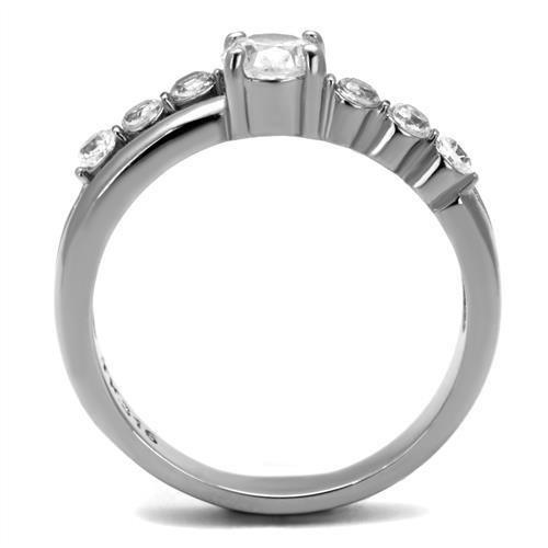 TK2865 High Polished Stainless Steel Ring featuring a clear AAA Grade CZ stone, showcasing its elegant design and shiny finish.