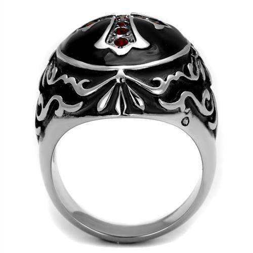 TK2229 High Polished Stainless Steel Ring featuring a vibrant Siam Top Grade Crystal, showcasing its elegant design and polished finish.