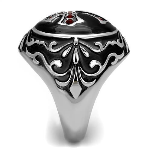 TK2229 High Polished Stainless Steel Ring featuring a vibrant Siam Top Grade Crystal, showcasing its elegant design and polished finish.