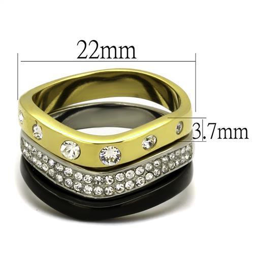 TK2299 IP Gold+ IP Black stainless steel ring featuring a clear top-grade crystal center stone, showcasing a luxurious dual-tone finish.