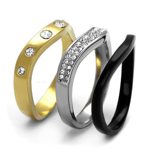 TK2299 IP Gold+ IP Black stainless steel ring featuring a clear top-grade crystal center stone, showcasing a luxurious dual-tone finish.