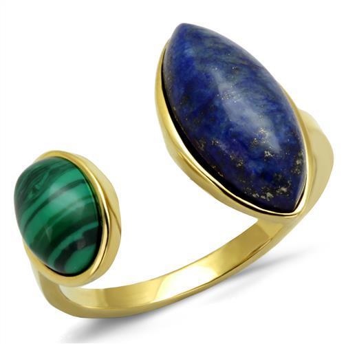 TK2906 IP Gold Stainless Steel Ring featuring a Montana blue Lapis precious stone, showcasing elegance and durability.