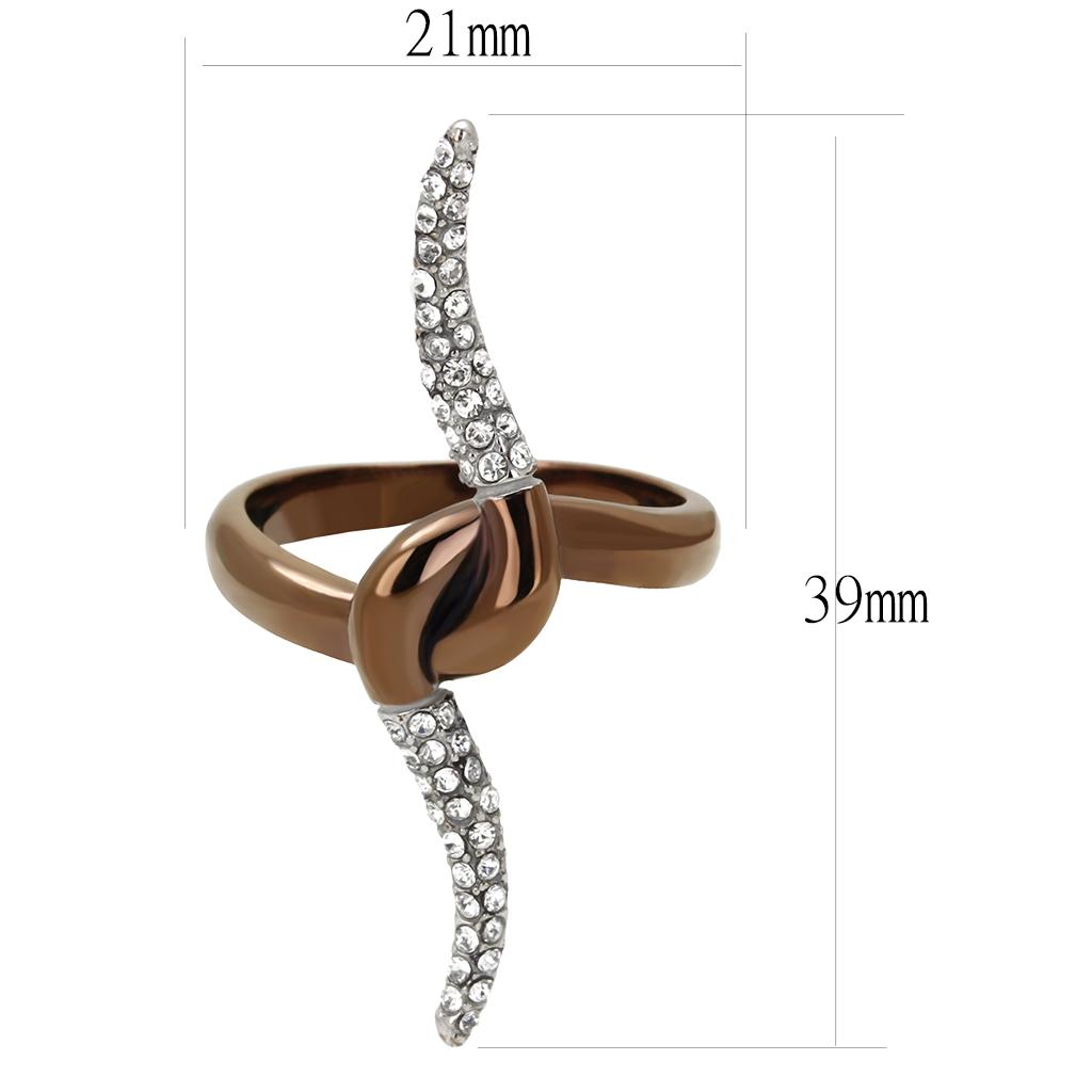 TK2991 Two Tone IP Light Brown Stainless Steel Ring featuring a clear top-grade crystal, showcasing a modern and elegant design.