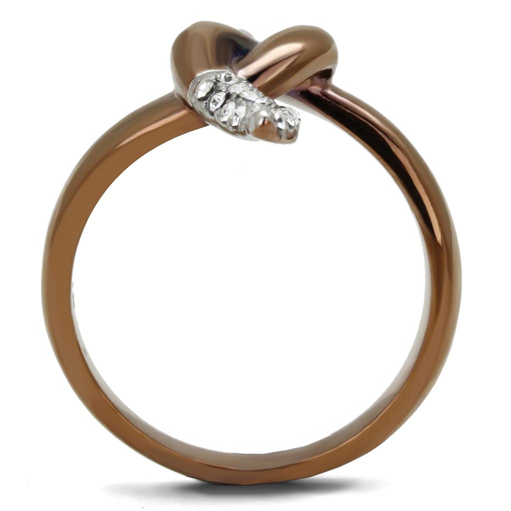 TK2991 Two Tone IP Light Brown Stainless Steel Ring featuring a clear top-grade crystal, showcasing a modern and elegant design.