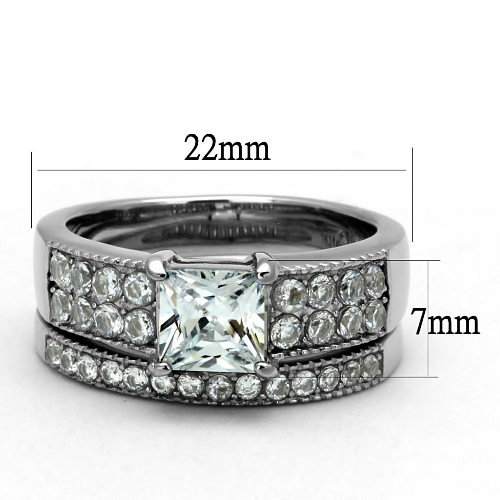 TK2915 High Polished Stainless Steel Ring featuring a clear AAA Grade CZ stone, showcasing its elegant design and shiny finish.