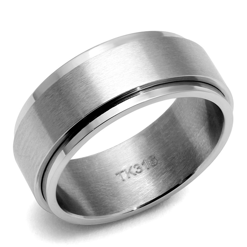 TK2919 High Polished Stainless Steel Ring with a sleek design and no stone, showcasing its shiny finish.