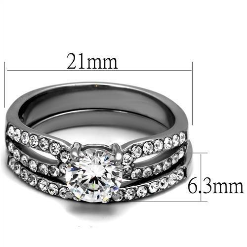 TK2292 High Polished Stainless Steel Ring featuring a clear AAA Grade CZ center stone, showcasing its elegant design and shine.