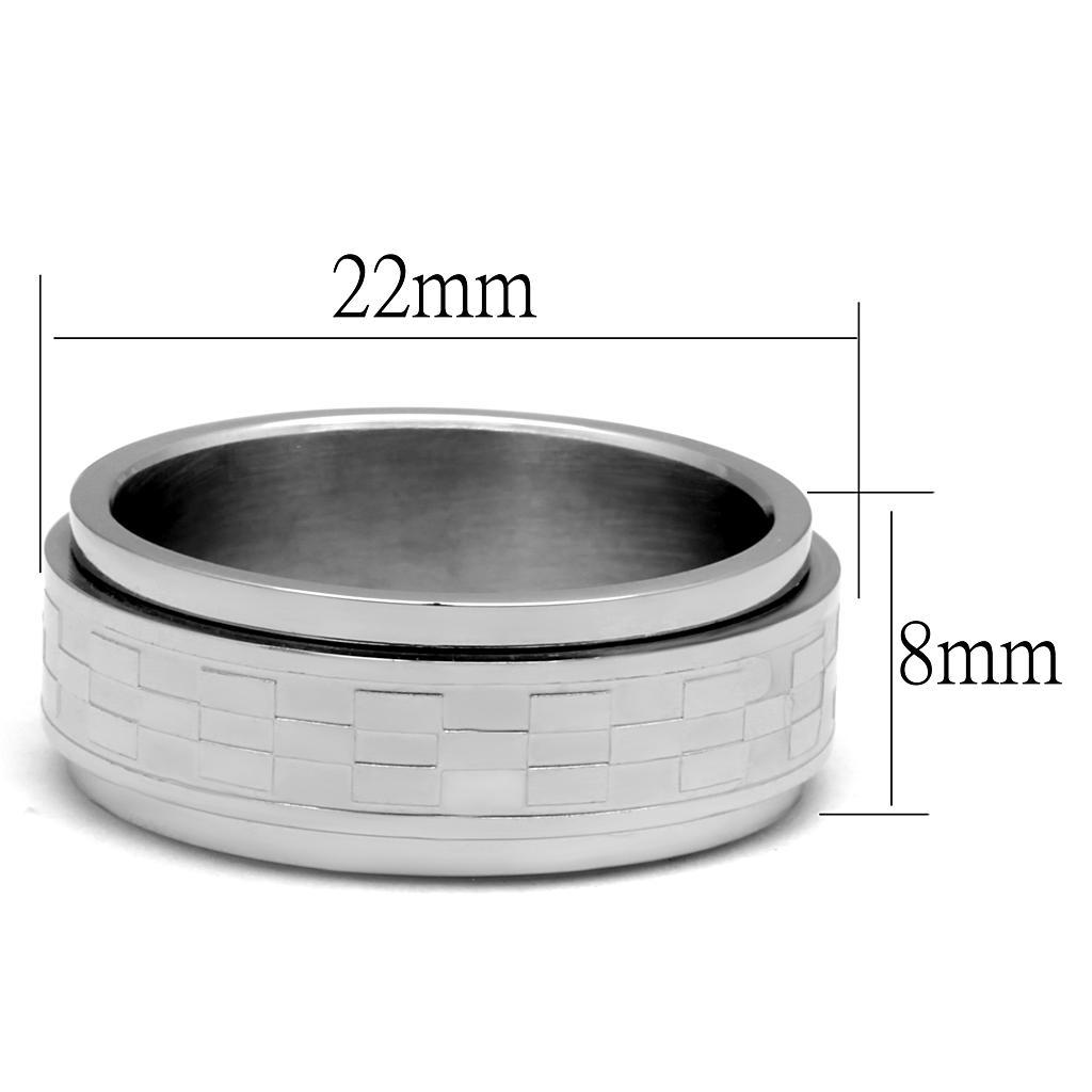 High polished stainless steel ring with a sleek design, no stone, showcasing its elegant finish.