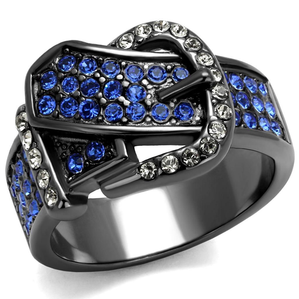 TK2995 IP Light Black Stainless Steel Ring featuring a top grade multi-color crystal centerpiece, showcasing a modern and elegant design.