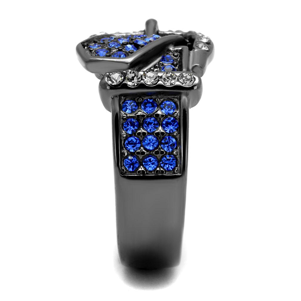 TK2995 IP Light Black Stainless Steel Ring featuring a top grade multi-color crystal centerpiece, showcasing a modern and elegant design.