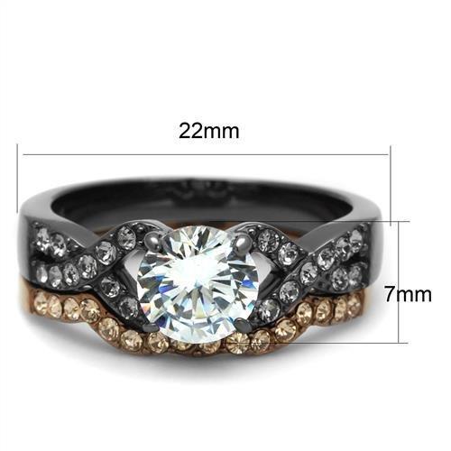 TK2958 IP Light Black and Coffee Stainless Steel Ring featuring a clear AAA Grade CZ stone, showcasing a modern and elegant design.