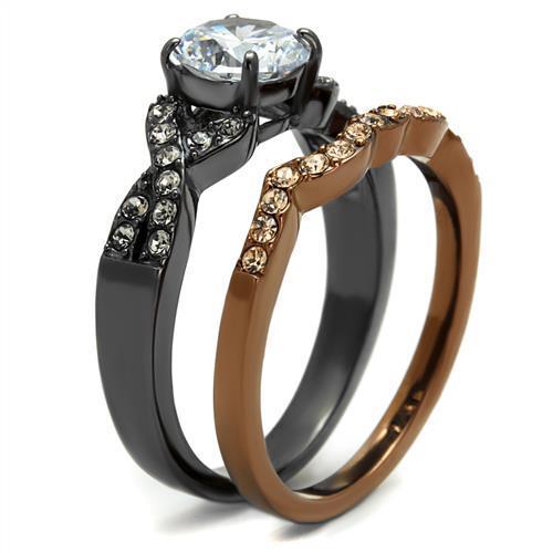 TK2958 IP Light Black and Coffee Stainless Steel Ring featuring a clear AAA Grade CZ stone, showcasing a modern and elegant design.