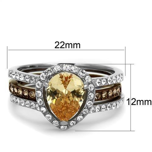 TK2961 Two Tone IP Light Brown Stainless Steel Ring featuring a champagne AAA Grade CZ stone, showcasing a modern and elegant design.