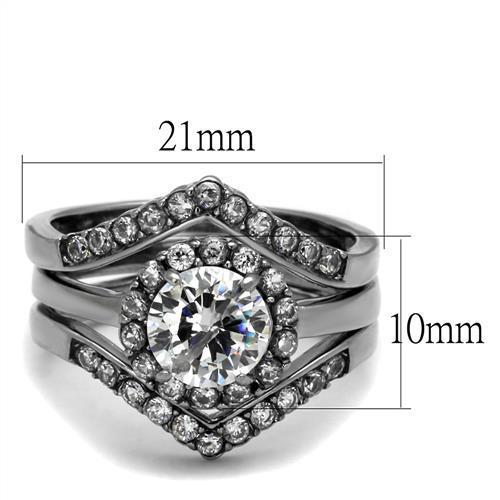 TK2297 High Polished Stainless Steel Ring featuring a clear AAA grade cubic zirconia center stone, showcasing its elegant design.