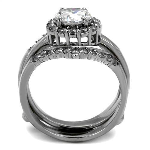 TK2297 High Polished Stainless Steel Ring featuring a clear AAA grade cubic zirconia center stone, showcasing its elegant design.