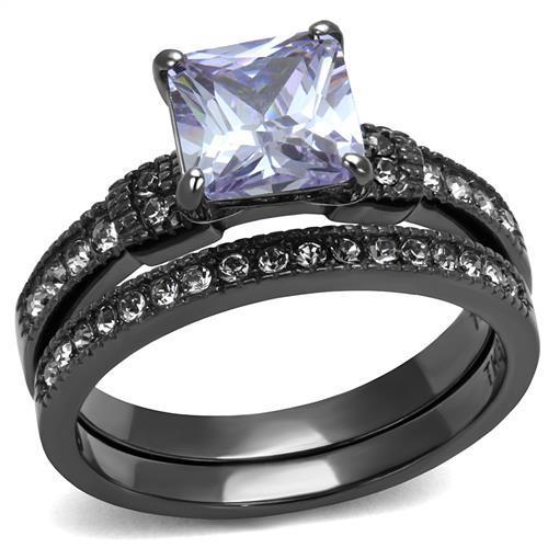 TK2970 IP Light Black Stainless Steel Ring featuring AAA Grade CZ in Light Amethyst color, showcasing a modern and elegant design.