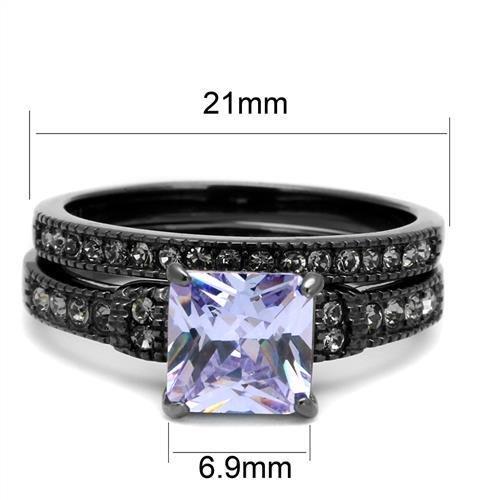 TK2970 IP Light Black Stainless Steel Ring featuring AAA Grade CZ in Light Amethyst color, showcasing a modern and elegant design.