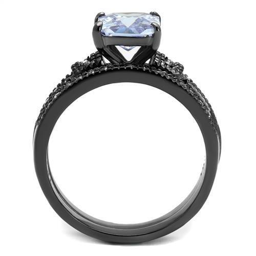 TK2970 IP Light Black Stainless Steel Ring featuring AAA Grade CZ in Light Amethyst color, showcasing a modern and elegant design.