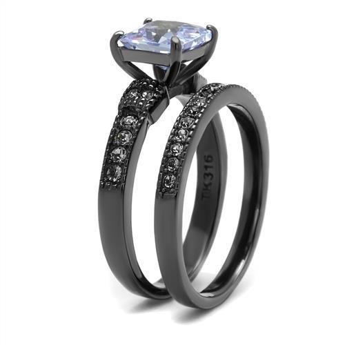 TK2970 IP Light Black Stainless Steel Ring featuring AAA Grade CZ in Light Amethyst color, showcasing a modern and elegant design.