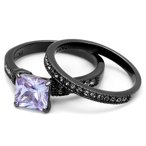 TK2970 IP Light Black Stainless Steel Ring featuring AAA Grade CZ in Light Amethyst color, showcasing a modern and elegant design.