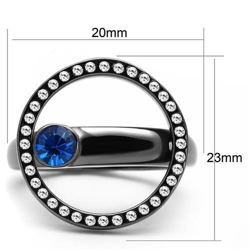 TK2974 IP Light Black Stainless Steel Ring featuring a Capri Blue Top Grade Crystal, showcasing a modern and elegant design.