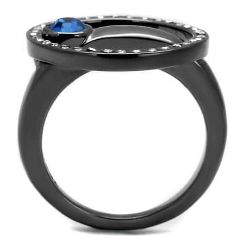 TK2974 IP Light Black Stainless Steel Ring featuring a Capri Blue Top Grade Crystal, showcasing a modern and elegant design.