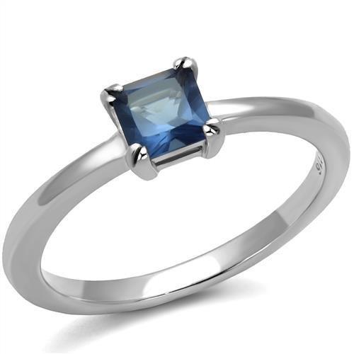 TK2979 High Polished Stainless Steel Ring featuring a synthetic glass center stone in Montana color, showcasing a sleek and modern design.