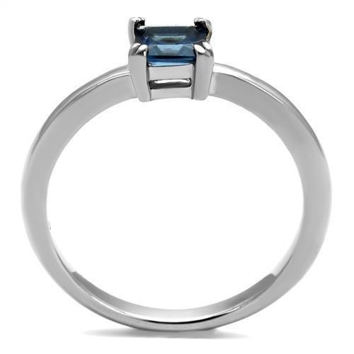 TK2979 High Polished Stainless Steel Ring featuring a synthetic glass center stone in Montana color, showcasing a sleek and modern design.