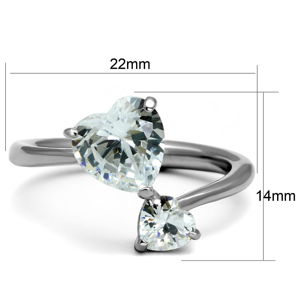 TK2981 High Polished Stainless Steel Ring featuring a clear AAA Grade CZ stone, showcasing its elegant design and shine.