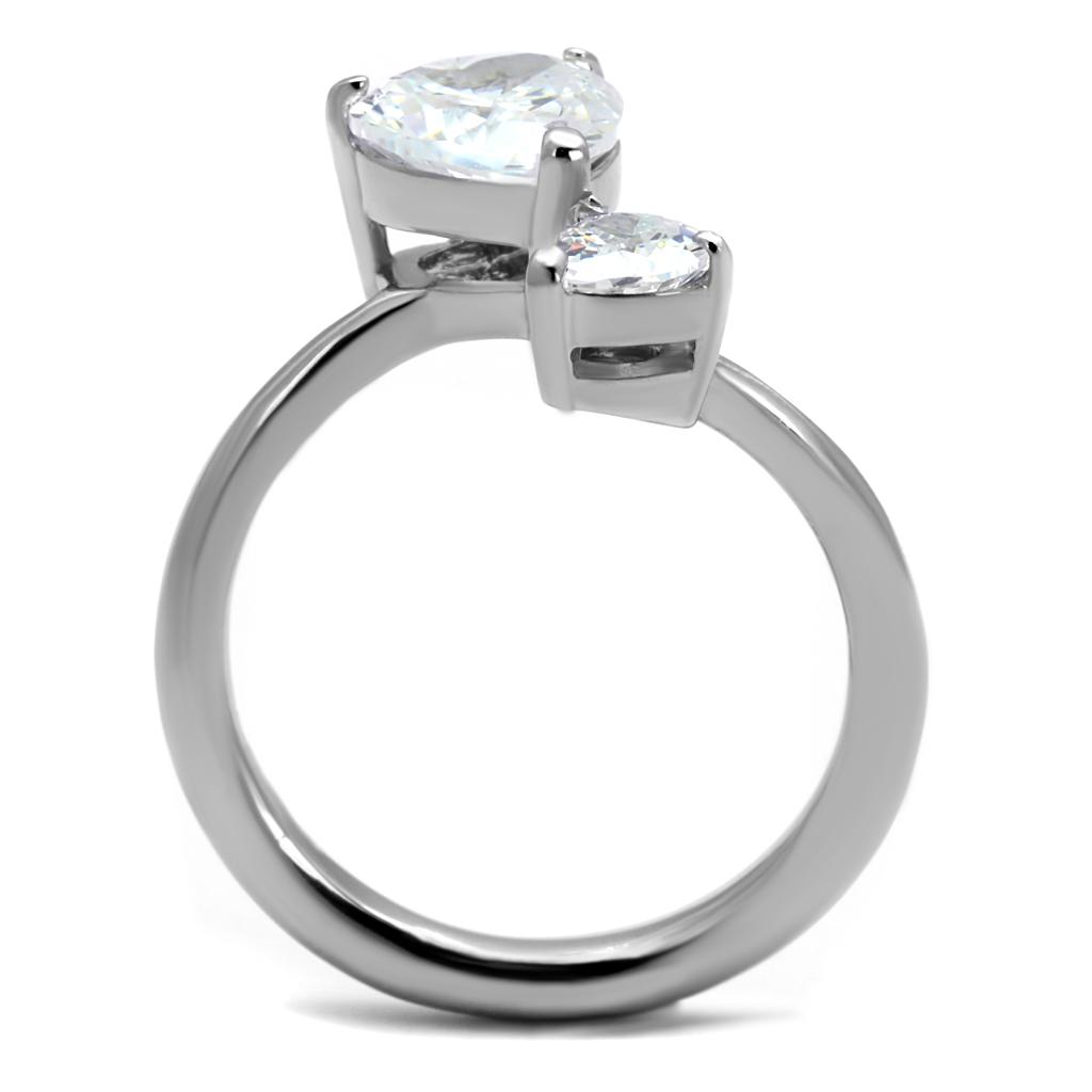 TK2981 High Polished Stainless Steel Ring featuring a clear AAA Grade CZ stone, showcasing its elegant design and shine.