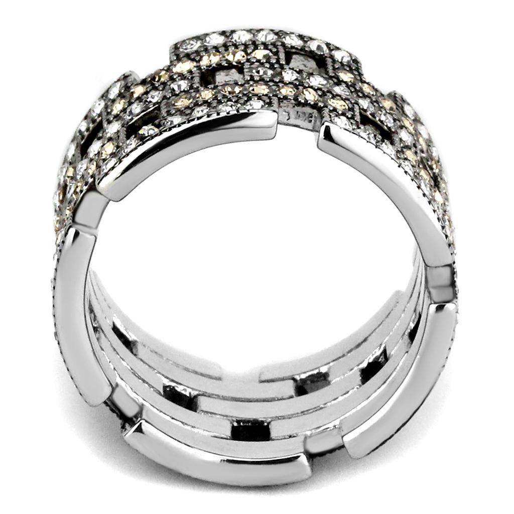 TK2987 High Polished Stainless Steel Ring featuring a vibrant multi-color top grade crystal, showcasing its elegant design and shine.